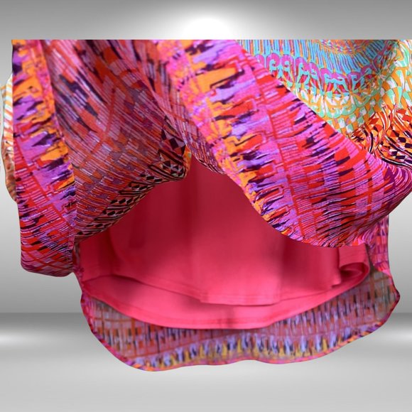 AB Studio Bright Pink Multi Colored Sheer Top with Camisole, 3/4 Roll-up Sleeves - Picture 5 of 5